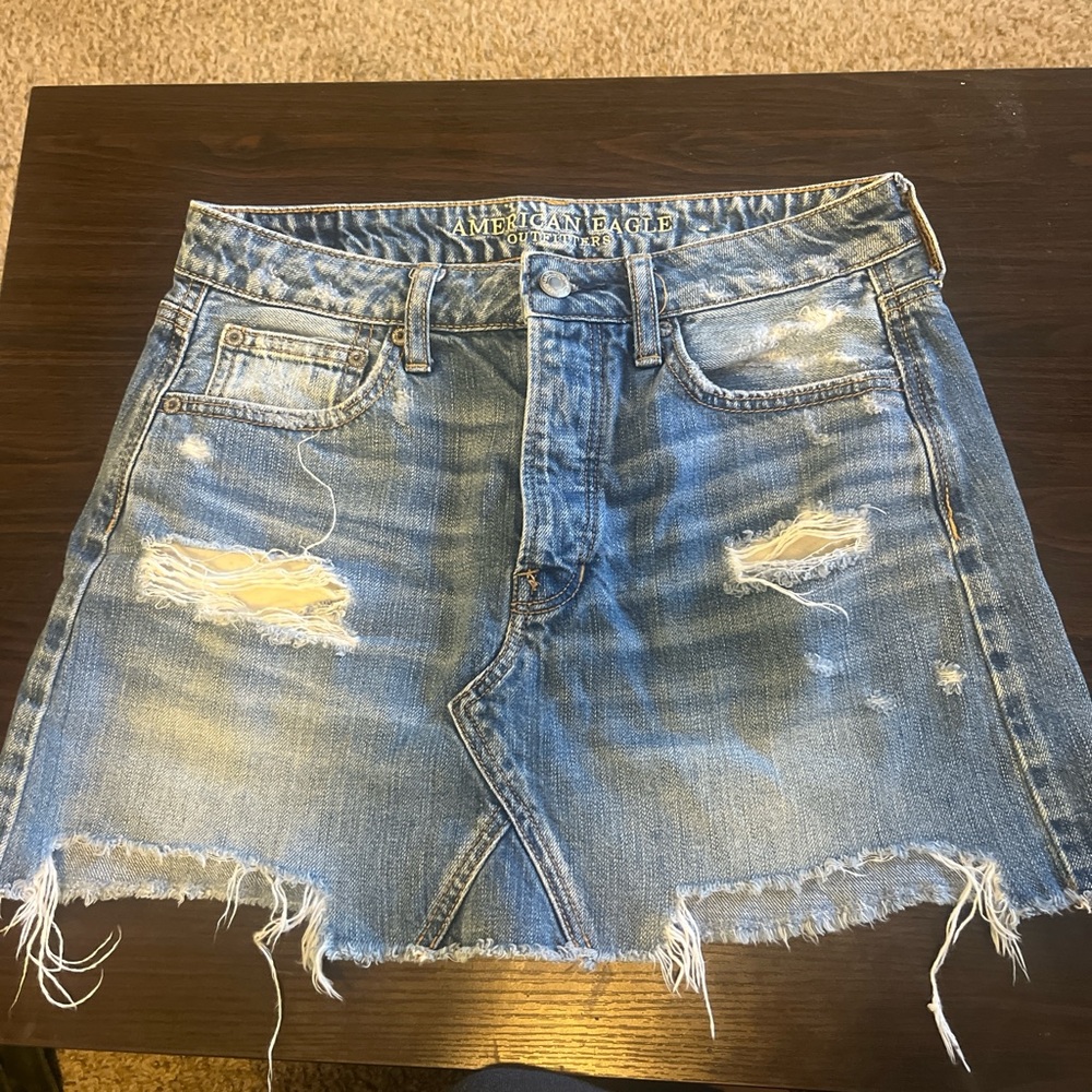 American Eagle Outfitters Frayed Denim Mini Skirt - Blue